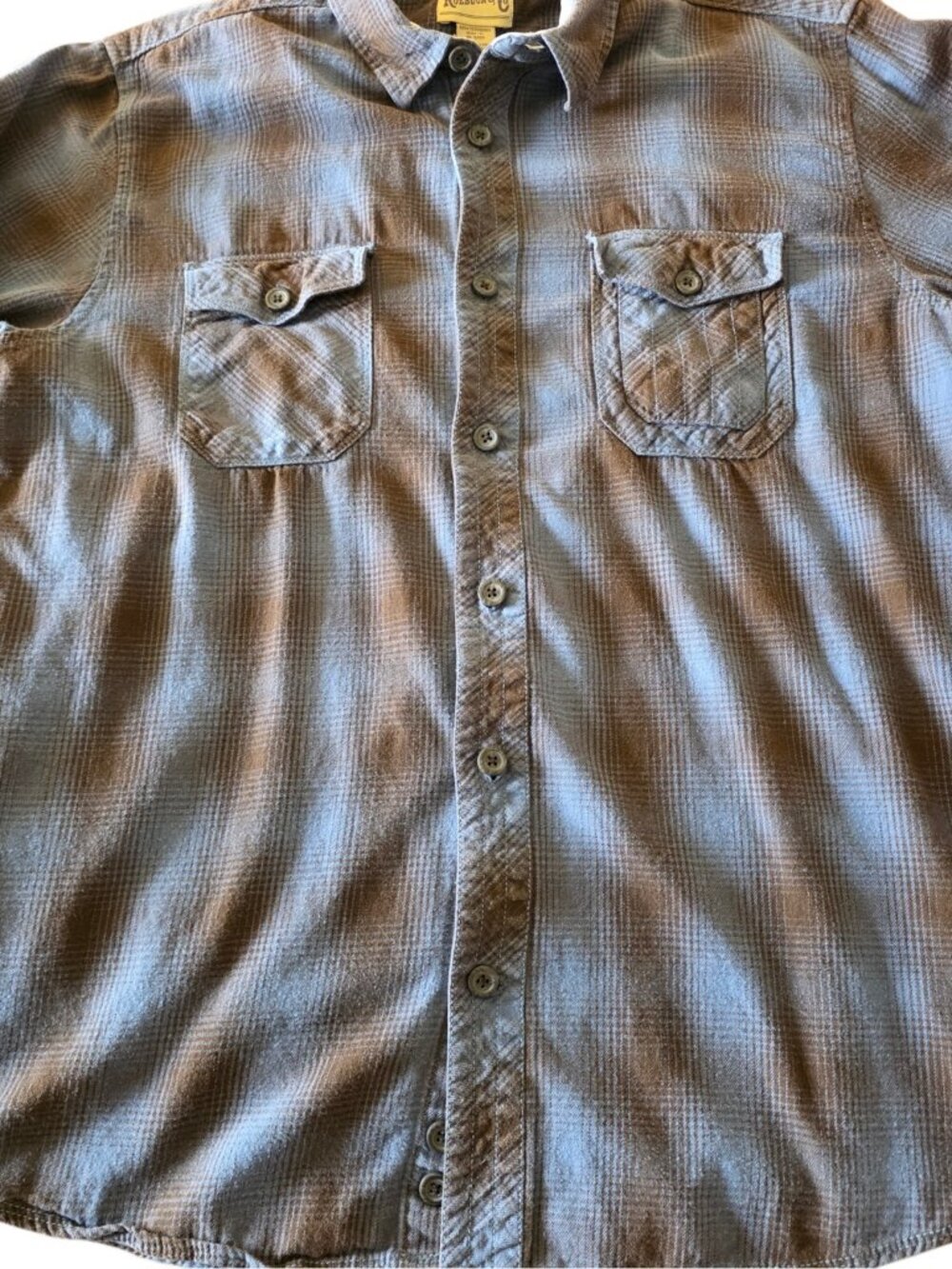Roebuck & Co Heavy Flannel Shirt Mens XL Brown Plaid Workwear Button Up Cotton - Picture 9 of 13